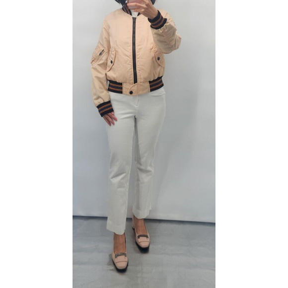 NWD Coach 1941 Women's Satin Cropped Bomber Jacket Size 2 Beige #2G413 - Picture 2 of 12